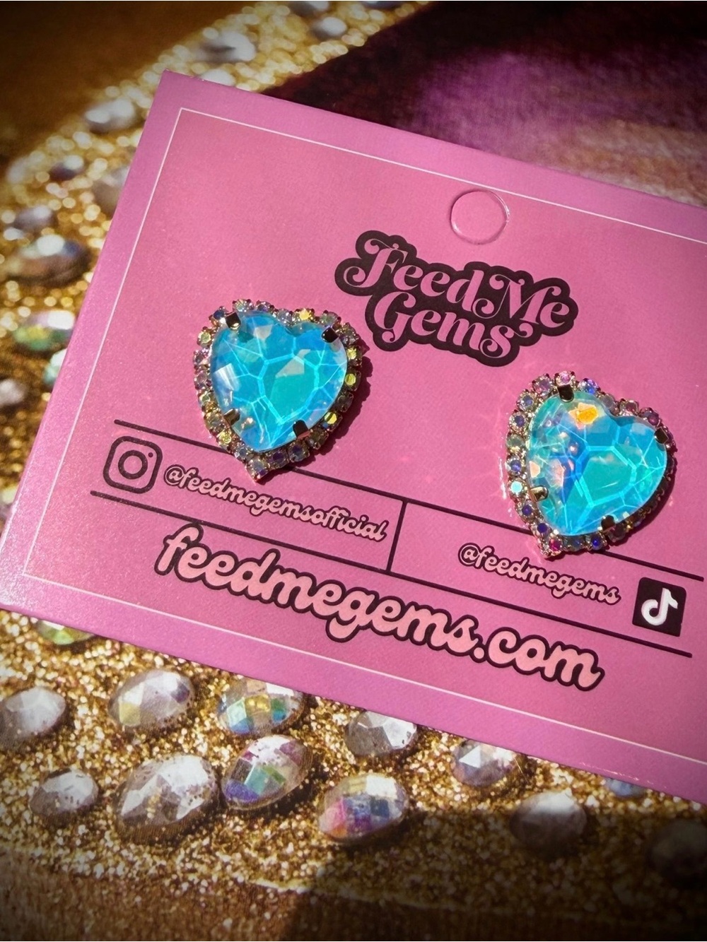 NEW Feed Me Gems Blue Opal Signature Heart Studs